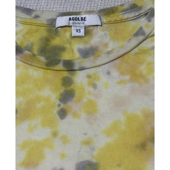Agolde Women's Linda Boxy T-Shirt Dip Dye Yellow Tee Short Sleeve sz XS X Small - Picture 3 of 10
